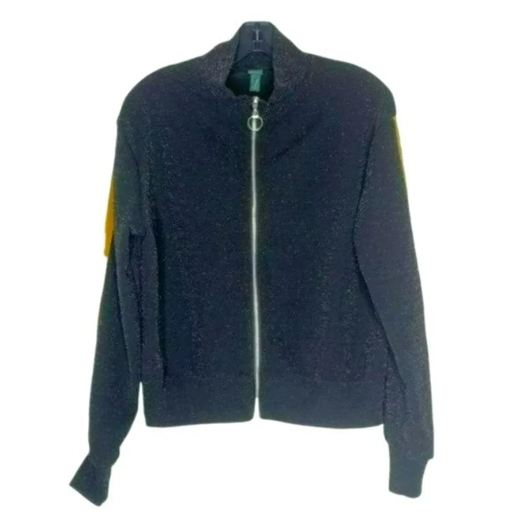 Wild Fable Black Zip Long Sleeves Shimmer Casual Lightweight Sweater Size M - Picture 1 of 13